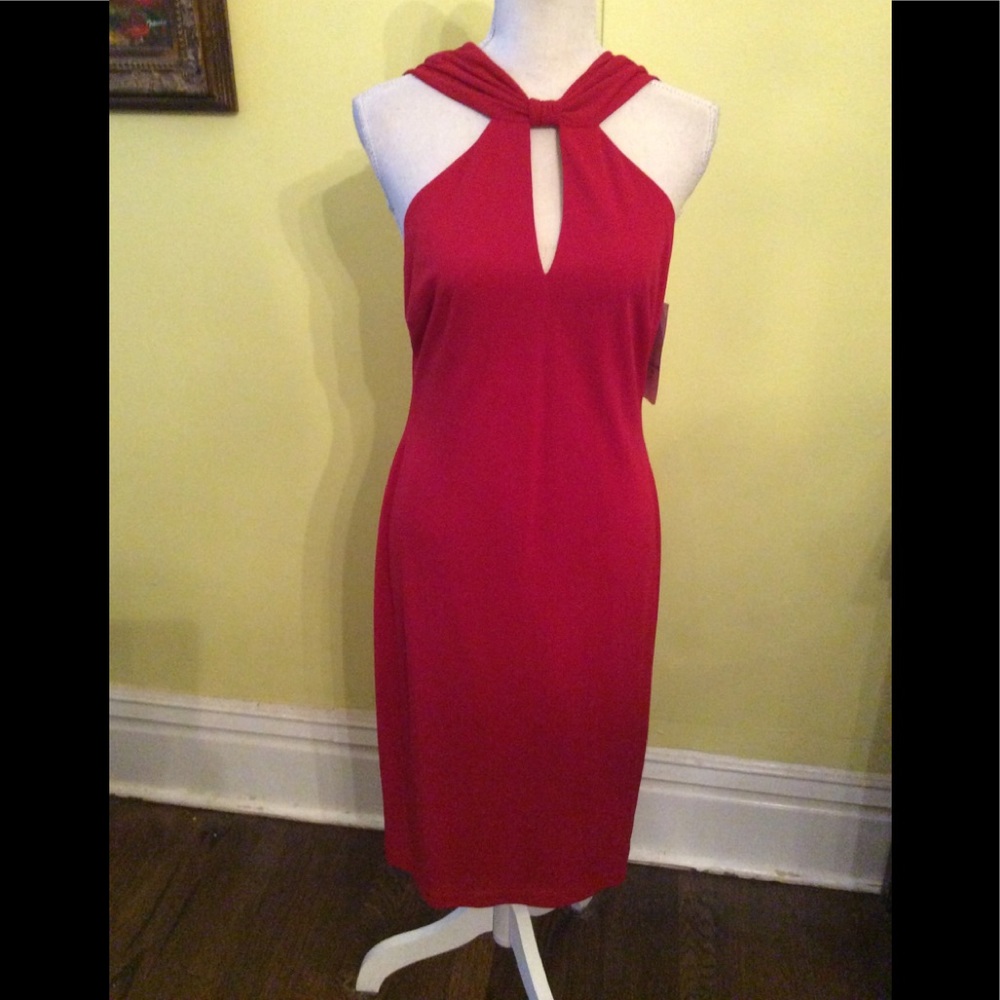 David Meister NWT Pretty Red Halter/Keyhole Design Evening Dress Size 10